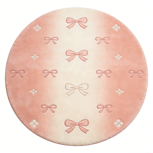 Pink Bow Floral Round Rug