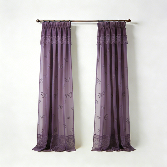 Purple Butterfly Sheer Curtain Set