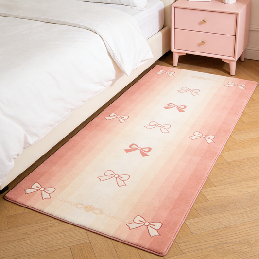 Pink Bow Stripe Rectangle Rug