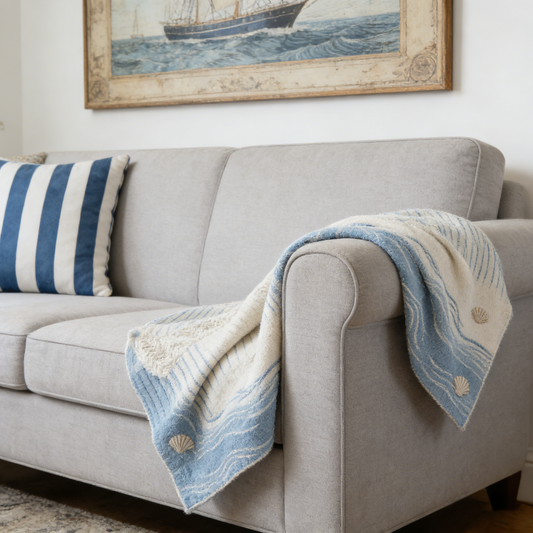 Ocean Wave Shell Knit Throw Blanket