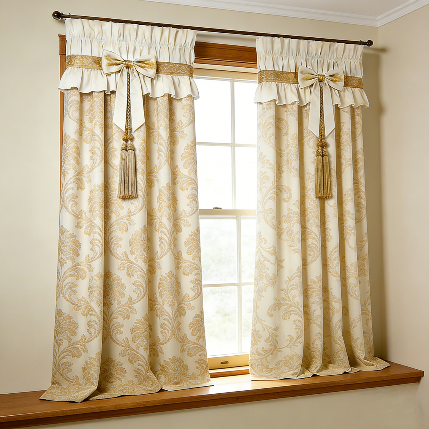 Golden Damask Bow Curtain