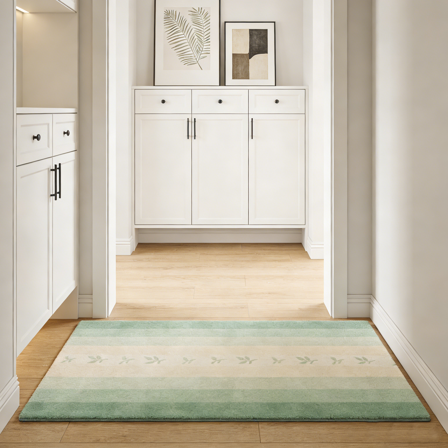 Mint Green Leaf Stripe Rug