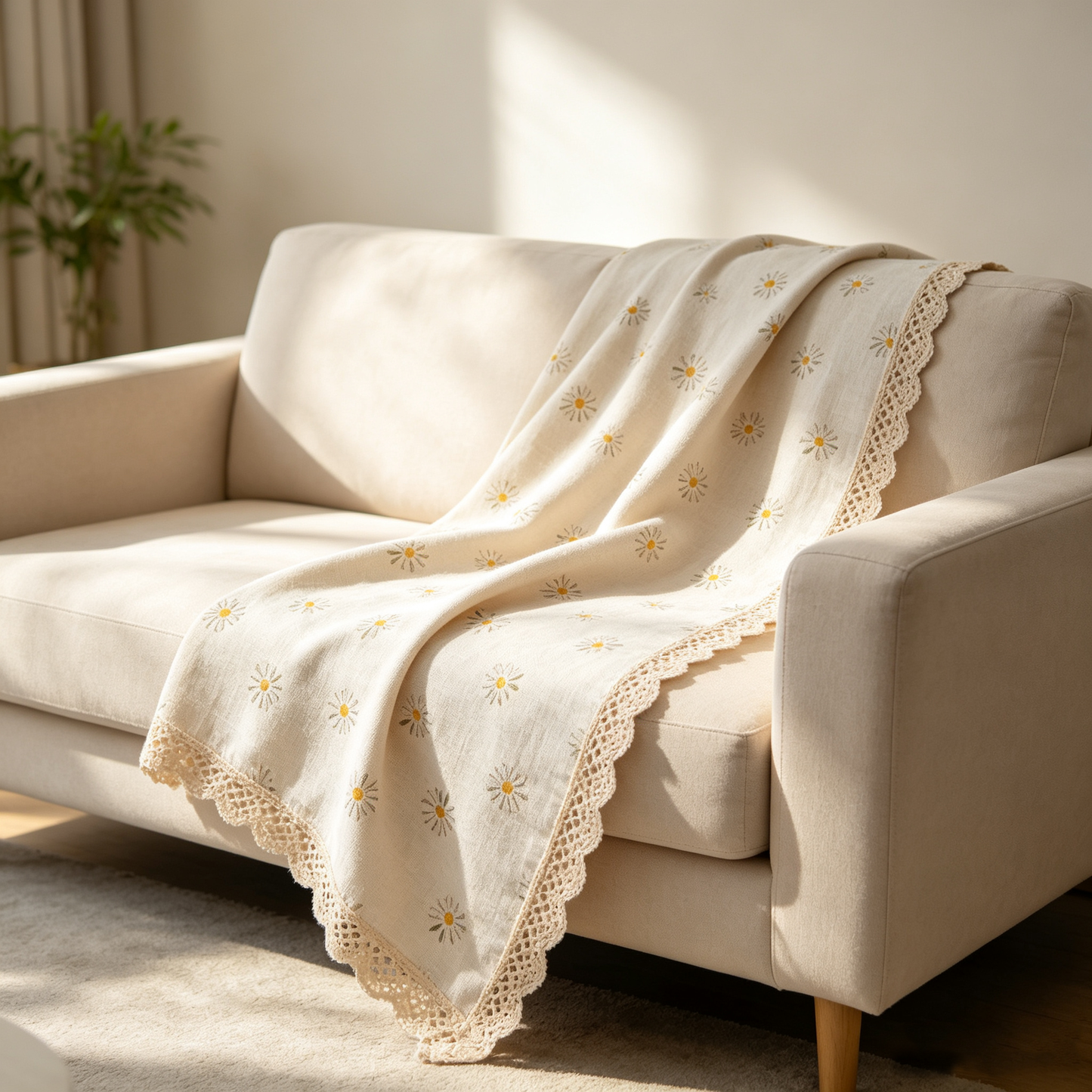 Daisy Linen Lace Throw Blanket