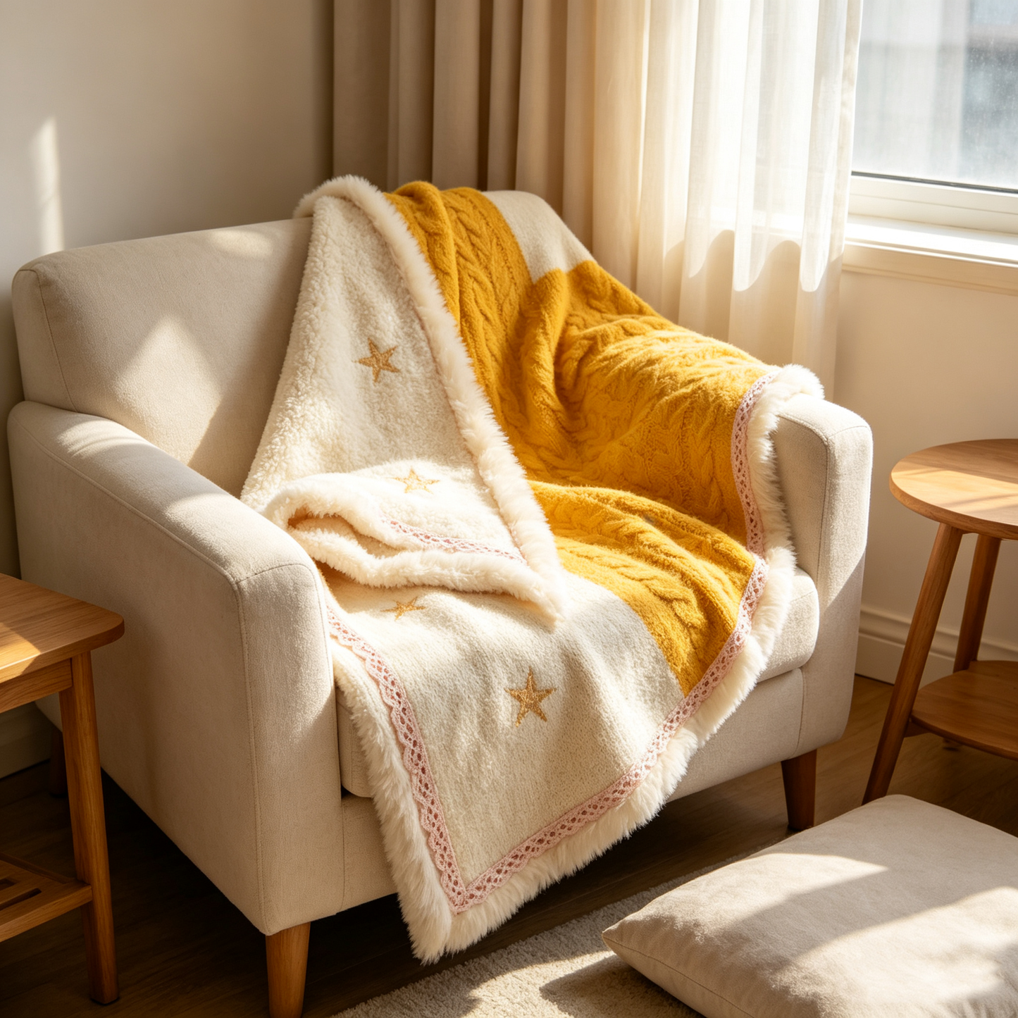 Star Faux Fur Knit Throw Blanket