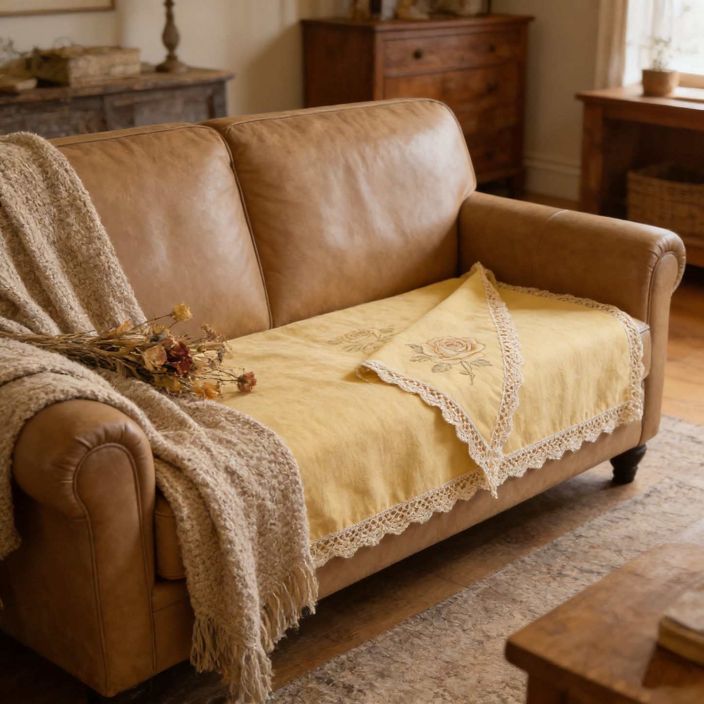 Yellow Rose Lace Throw Blanket