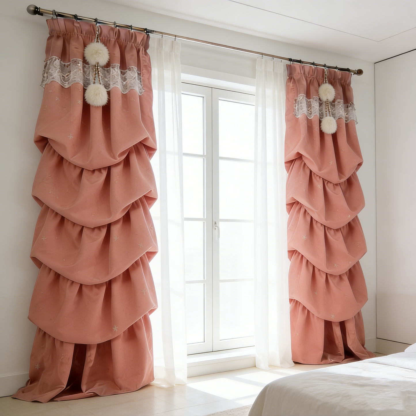 Pink Tiered Ruffle Curtain
