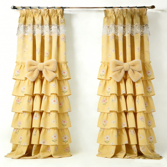 Yellow Floral Bow Curtain