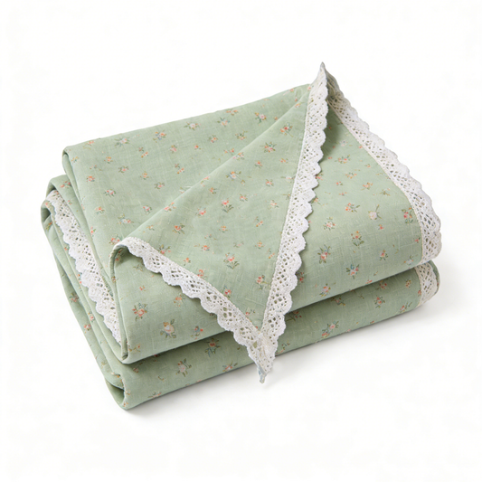 Green Ditsy Floral Lace Throw Blanket
