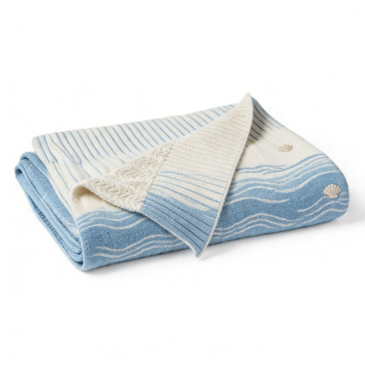 Ocean Wave Shell Knit Throw Blanket