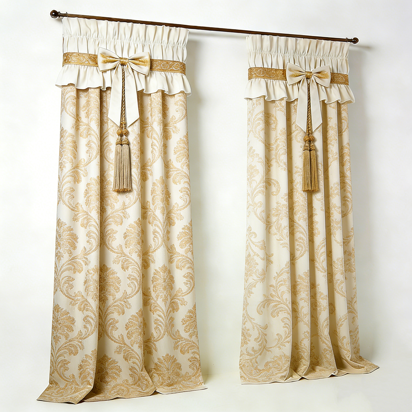 Golden Damask Bow Curtain
