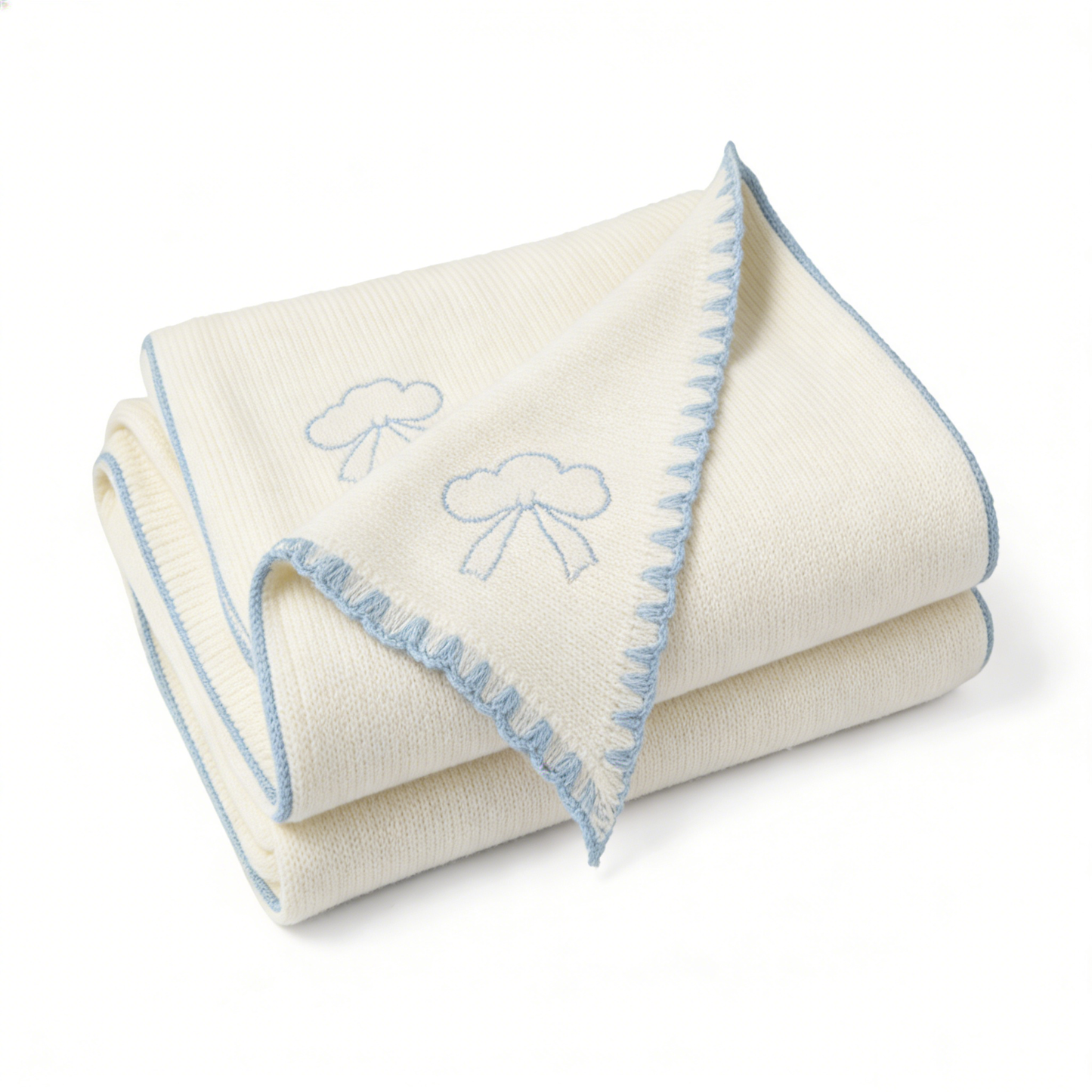 Blue Bow Stitch Knit Throw Blanket