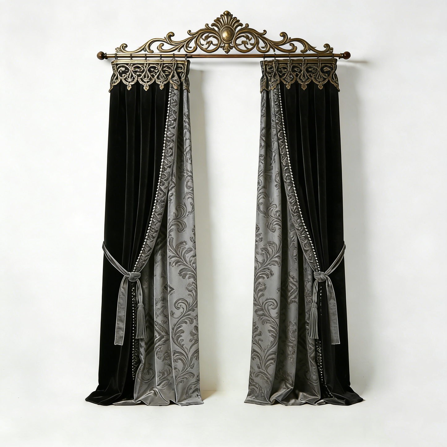 Black‑Grey Dual‑Sided Velvet Curtain Set