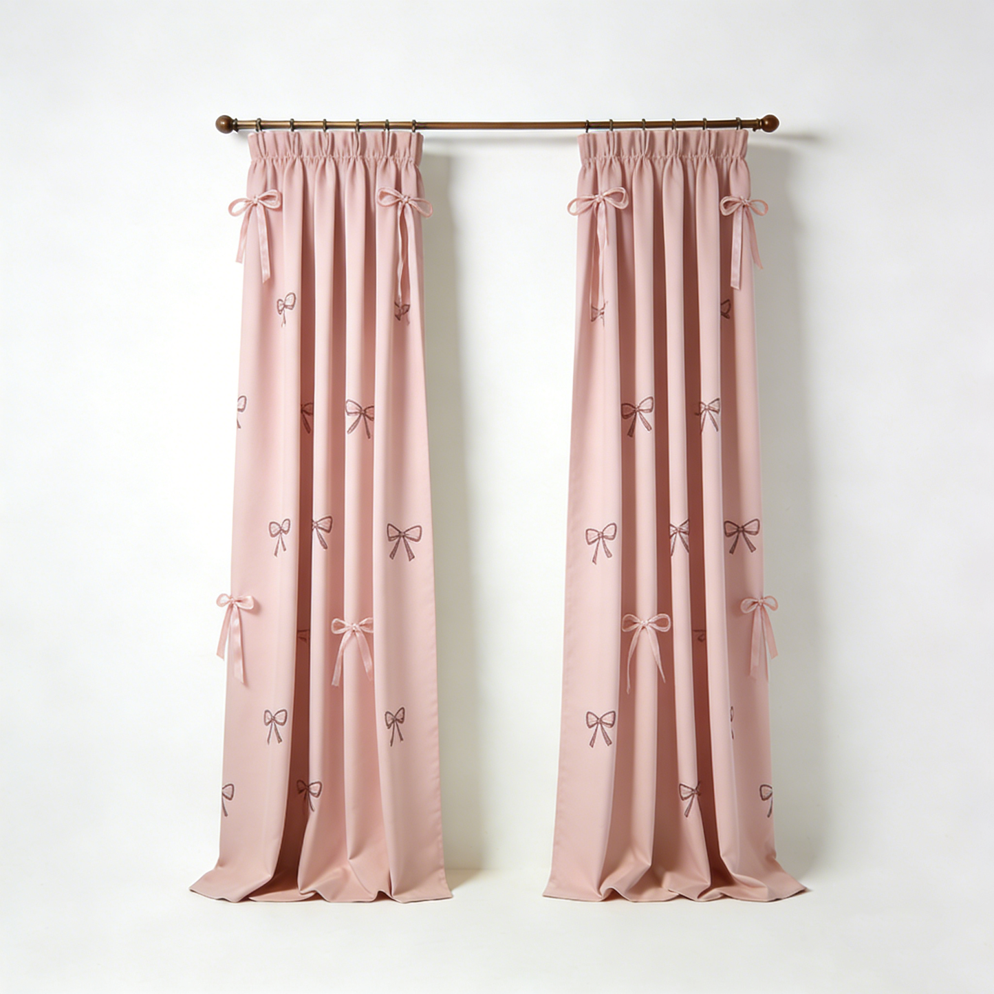 Pink Bow Embroidery Curtain Set