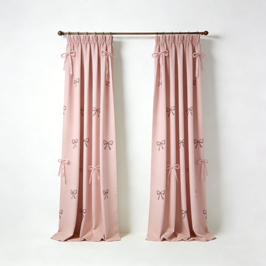 Pink Bow Embroidery Curtain Set