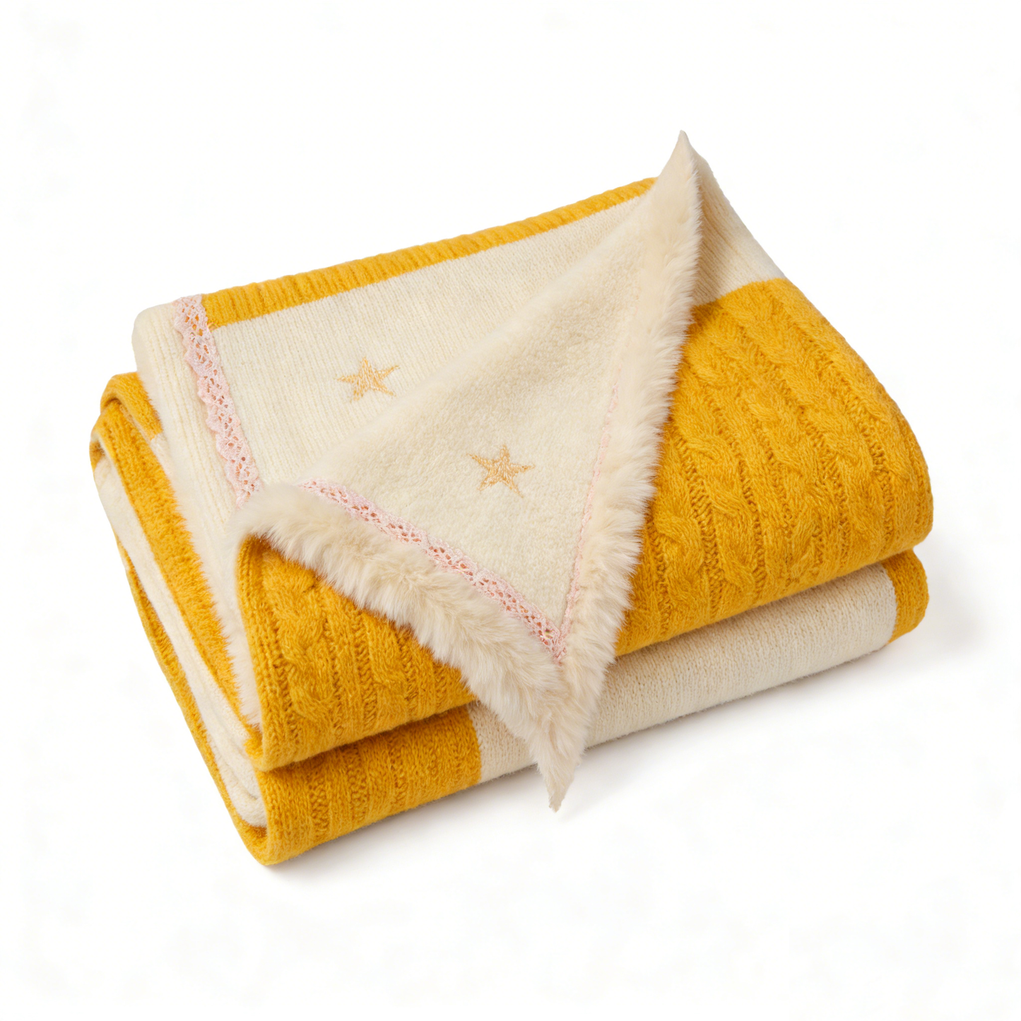 Star Faux Fur Knit Throw Blanket